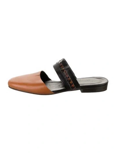 Pre-owned Henry Beguelin Leather Animal Print Mules In Brown
