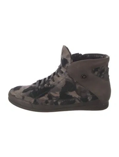 Pre-owned Henry Beguelin Leather Camouflage Print Sneakers In Brown