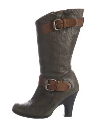 Pre-owned Henry Beguelin Leather Colorblock Pattern Moto Boots In Brown