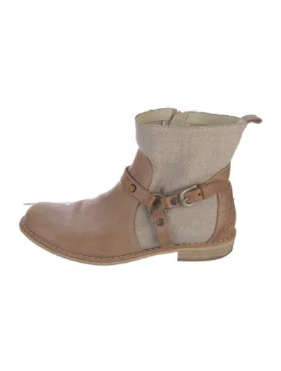 Pre-owned Henry Beguelin Leather Colorblock Pattern Moto Boots In Neutral