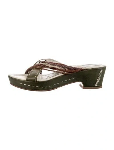 Pre-owned Henry Beguelin Leather Colorblock Pattern Slides In Green