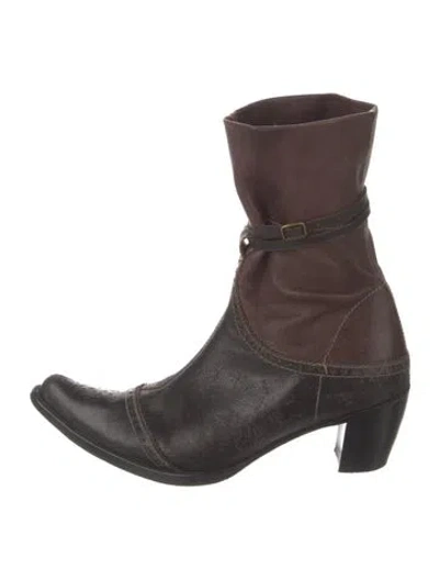 Pre-owned Henry Beguelin Leather Colorblock Pattern Western Boots In Black