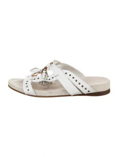 Pre-owned Henry Beguelin Leather Printed Slides In White