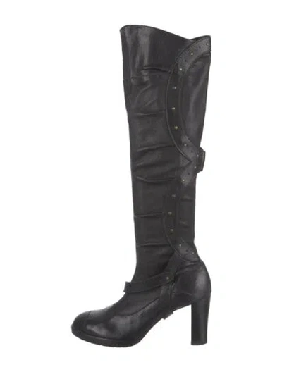 Pre-owned Henry Beguelin Leather Studded Accents Boots In Black