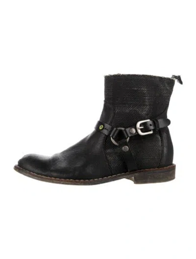 Pre-owned Henry Beguelin Leather Tweed Pattern Boots In Black
