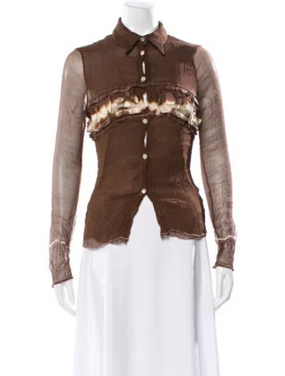 Pre-owned Henry Beguelin Silk Patterned Blouse In Brown