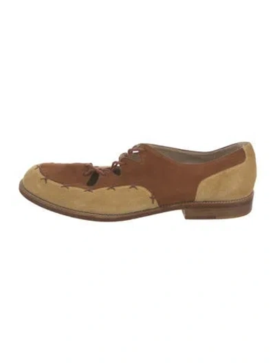 Pre-owned Henry Beguelin Suede Colorblock Pattern Oxfords In Brown