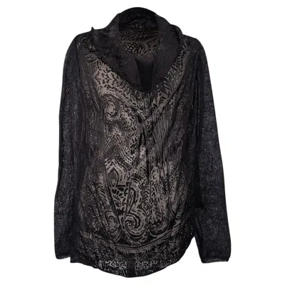 Pre-owned Henry Beguelin Top Laser Cut Tunic Knit Sleeves Unique And Fabulous L In Black