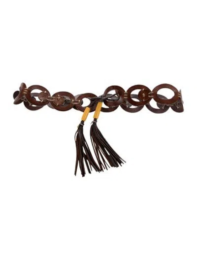Pre-owned Henry Beguelin Wide Leather Chain-link Belt In Brown