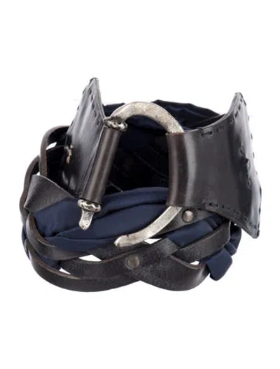 Pre-owned Henry Beguelin Wide Leather Waist Belt In Black