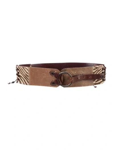 Pre-owned Henry Beguelin Wide Leather Waist Belt In Brown