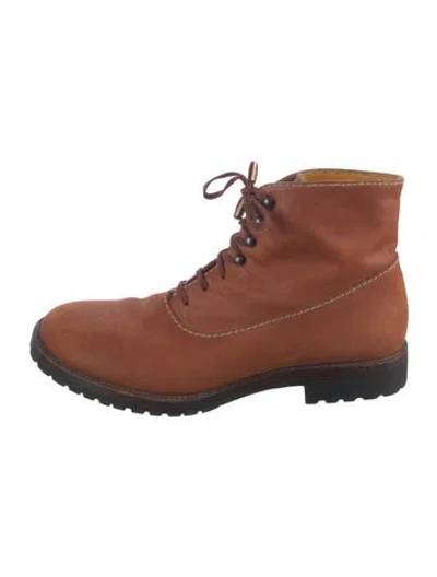 Pre-owned Henry Cuir Leather Combat Boots In Brown