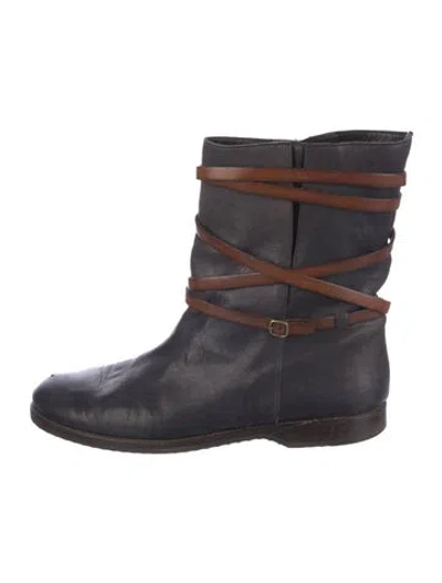 Pre-owned Henry Cuir Leather Moto Boots In Blue