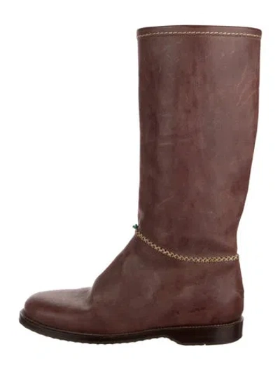 Pre-owned Henry Cuir Leather Moto Boots In Brown