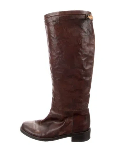 Pre-owned Henry Cuir Leather Riding Boots In Brown