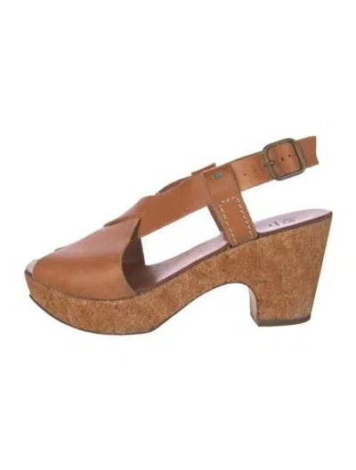 Pre-owned Henry Cuir Leather Slingback Sandals In Brown