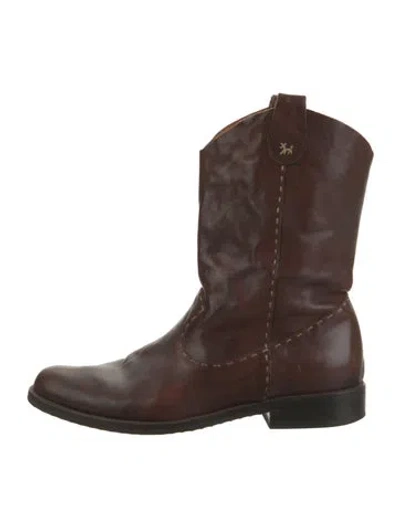 Pre-owned Henry Cuir Leather Western Boots In Brown