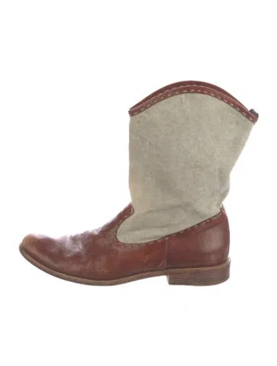 Pre-owned Henry Cuir Leather Western Boots In Brown