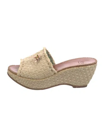 Pre-owned Henry Cuir Raffia Slides In Neutral