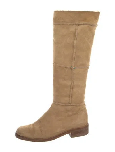 Pre-owned Henry Cuir Suede Beaded Accents Riding Boots In Brown