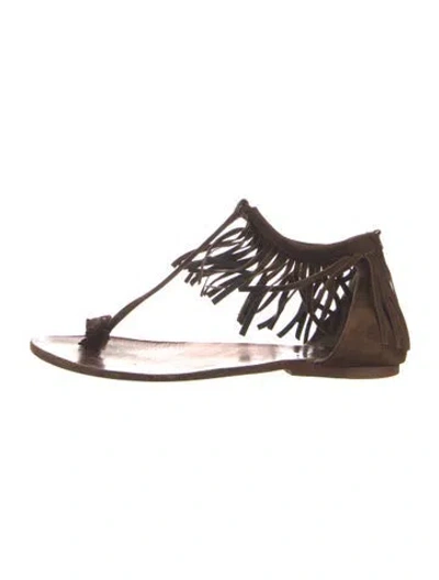 Pre-owned Henry Cuir Suede T-strap Sandals In Brown