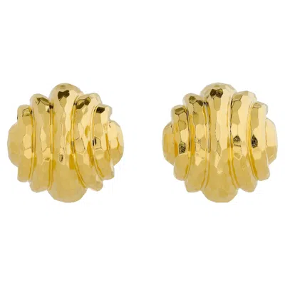 Pre-owned Henry Dunay 18 Karat Yellow Gold Hammered Texture Ridge Earrings (clip-on)