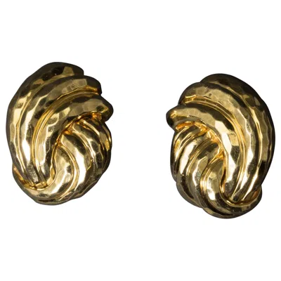Pre-owned Henry Dunay 18 Karat Yellow Gold Hand Hammered Gold Clip Earrings