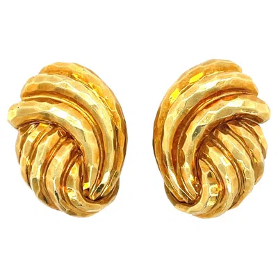 Pre-owned Henry Dunay 18k Hammered Gold Knot Earrings In Multi