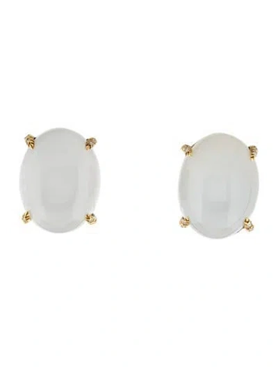 Pre-owned Henry Dunay 18k Moonstone & Diamond Clip-on Earrings In Multicolor