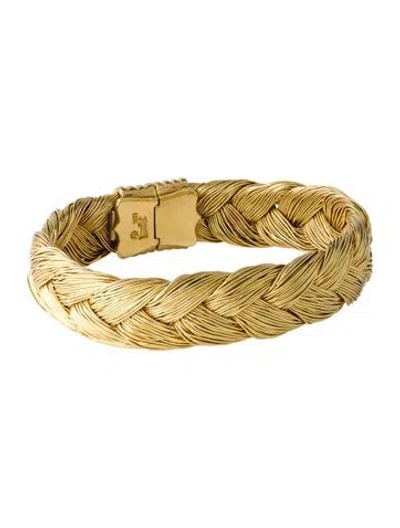 Pre-owned Henry Dunay 18k Woven Hinged Bangle Bracelet, 7" In Multicolor