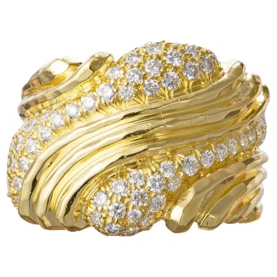 Pre-owned Henry Dunay 18k Yellow Gold Diamond Wave Band Ring