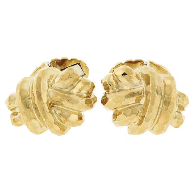 Pre-owned Henry Dunay 18k Yellow Gold Hammered Finish Infinity Love Knot Men's Cufflinks
