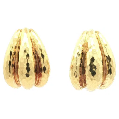 Pre-owned Henry Dunay 18k Yellow Gold Large Hammered Finish Wide Cuff Omega Earrings