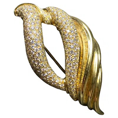 Pre-owned Henry Dunay 18k Yellow Gold Pavé Diamond Open Textured Brooch Pin 4ctw F Vs
