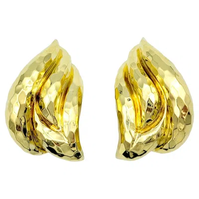 Pre-owned Henry Dunay Chunky Ridged Clip-on Earrings In Hammered 18 Karat Yellow Gold