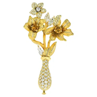 Pre-owned Henry Dunay Diamond Floral Brooch By  In Multi