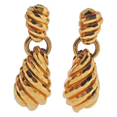 Pre-owned Henry Dunay Hammered Gold Drop Earrings In Multi