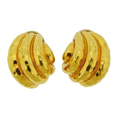 Pre-owned Henry Dunay Hammered Gold Half Hoop Earrings In Multi