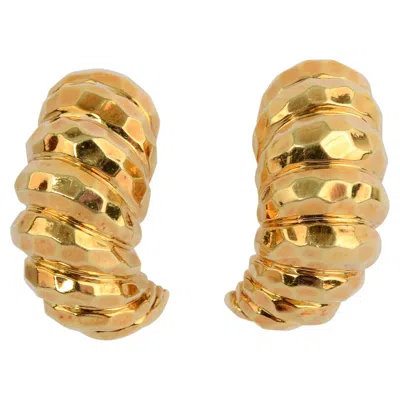 Pre-owned Henry Dunay Hammered Gold Half Hoop Earrings In Multi