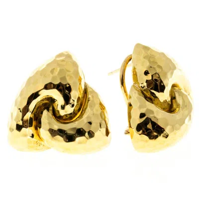 Pre-owned Henry Dunay Hammered Yellow Gold Clip Post Earrings