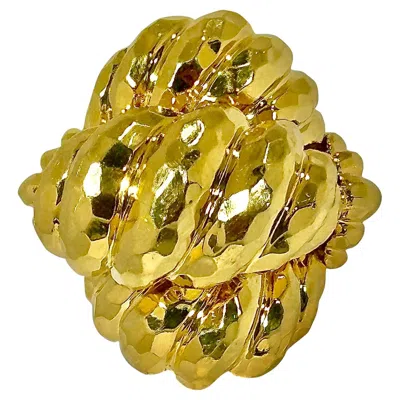 Pre-owned Henry Dunay Huge Vintage 18k Yellow Gold  Hammered Dome Ring 1 3/8 Inches Long