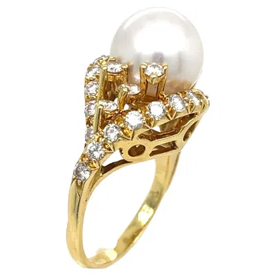 Pre-owned Henry Dunay Pearl Diamond Ring 18k Yellow Gold