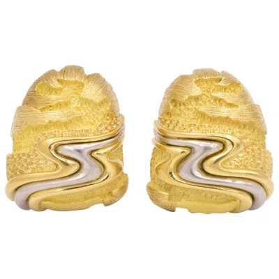 Pre-owned Henry Dunay Platinum And 18 Karat Yellow Gold Earclips