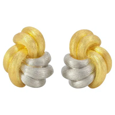 Pre-owned Henry Dunay Sabi Platinum And 18k Gold Earrings In Multi