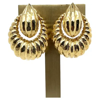 Pre-owned Henry Dunay Scalloped 18k Yellow Gold Doorknocker Omega Back Earrings