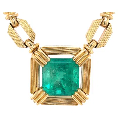 Pre-owned Henry Dunay Signed 19.48 Carat Colombian Emerald Necklace In 18k Yellow Gold