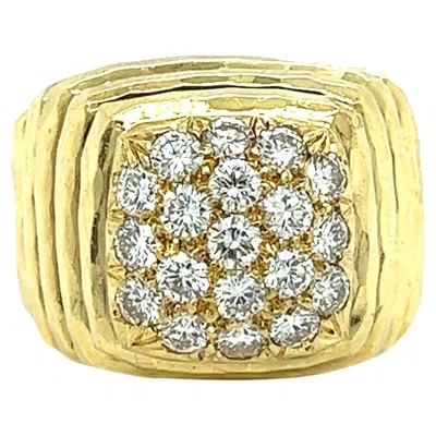 Pre-owned Henry Dunay Singed Diamond Cluster Ring In 18k Ribbed Textured Yellow Gold