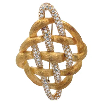 Pre-owned Henry Dunay Solid 18k Gold 5ctw Diamond Weave Brushed Finish Sabi Pin Brooch In Multi