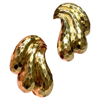 Pre-owned Henry Dunay Vintage  18k Yellow Gold Hammered Omega Back Huggie Designer Earrings