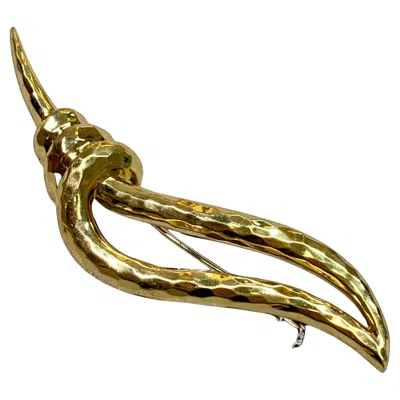 Pre-owned Henry Dunay Vintage  18k Yellow Gold Long High Polished Hammered Knot Brooch